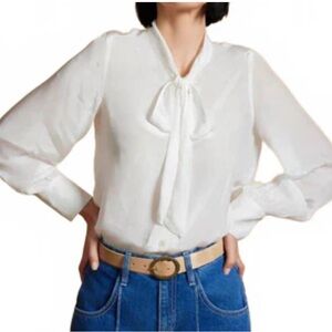 ZARA Cream Bow Sheer Blouse